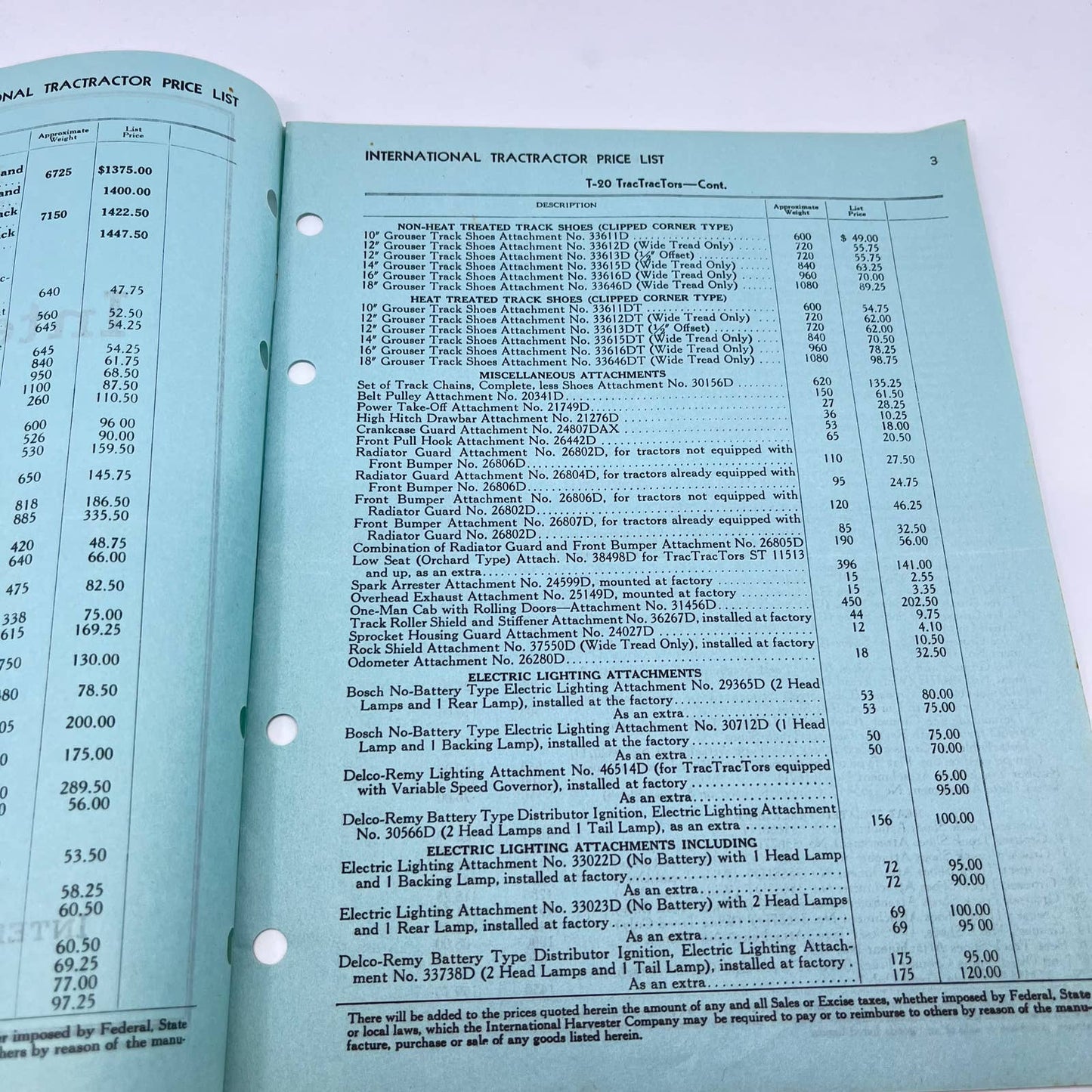 1938 International Harvester TracTracTors and Attachments Price List TF8