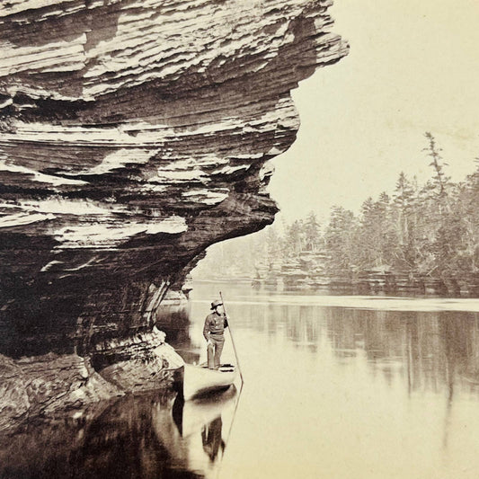 1870s Stereoview Man In Boat Bluff Wisconsin Dells River Robinson’s Landing