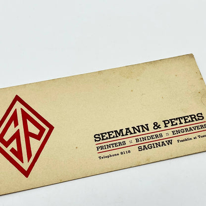 1930s Blotter Card Seemann & Peters Printers Binders Engravers Saginaw MI SC8