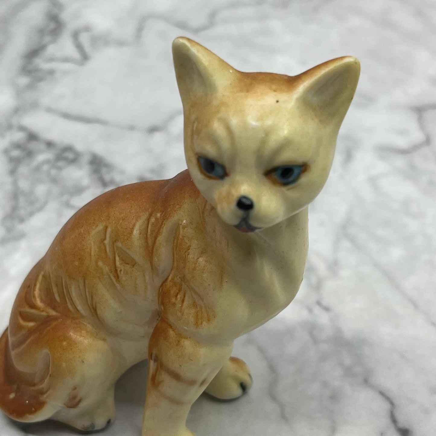 Vintage MCM Hand Painted Porcelain Cat Orange Tabby Figurine 3.25” SE1