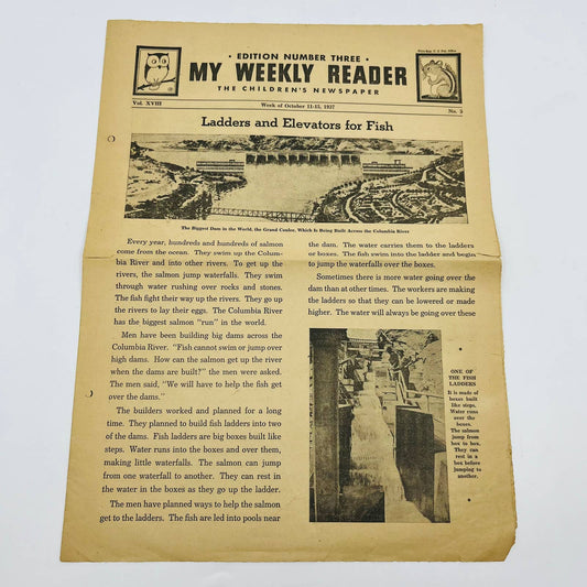 1937 Oct 11-15 MY WEEKLY READER Children’s Newspaper Ladders for Fish D1