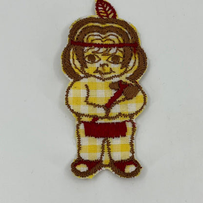 Vintage 1960s Ooh-La-La Native Indian Boy Iron On Embroidered Patch 3 3/8" SA3