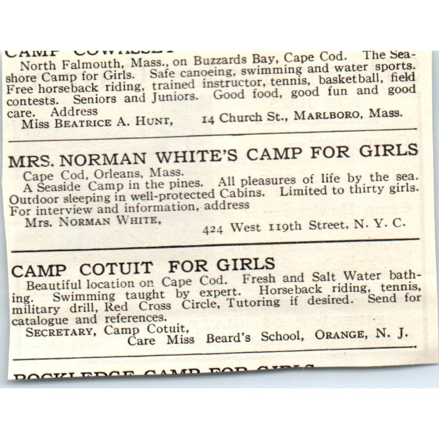 c1920 Harper's Magazine Ad - Silver Lake Camps for Girls In the Adirondacks EA3