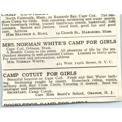 c1920 Harper's Magazine Ad - Silver Lake Camps for Girls In the Adirondacks EA3