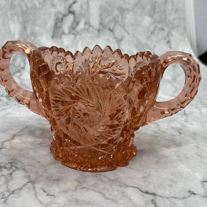 EAPG Imperial Pink Glass "Whirling Star" Sugar And Creamer, Saw Tooth TI6