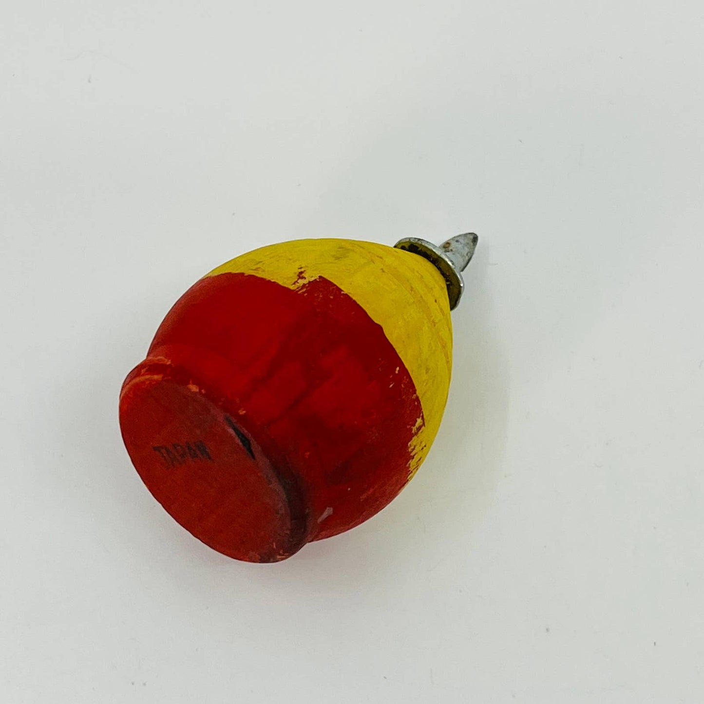 Vintage 1950s Red And Yellow Wooden Metal Tip Spinning Top Japan TB6