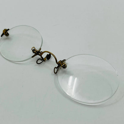 Antique Armless Nose Clip 12K Hold Filled GF Eyeglasses Oval Lens w/ Case