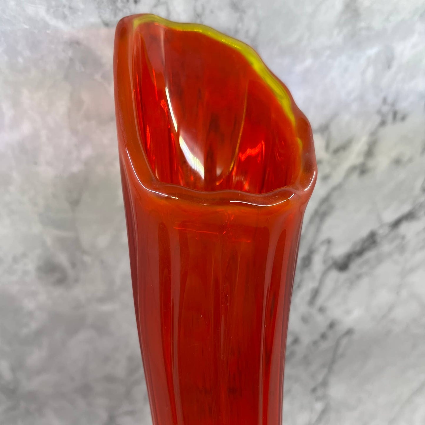 LARGE Vintage MCM Fenton 23" Amberina Red Orange Swung Vase Thumbprint