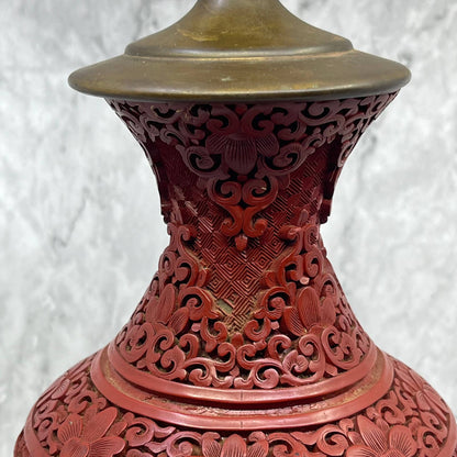 Vintage MCM Asian Chinese Cinnabar Lacquer Style Table Lamp WORKS 15" TI7