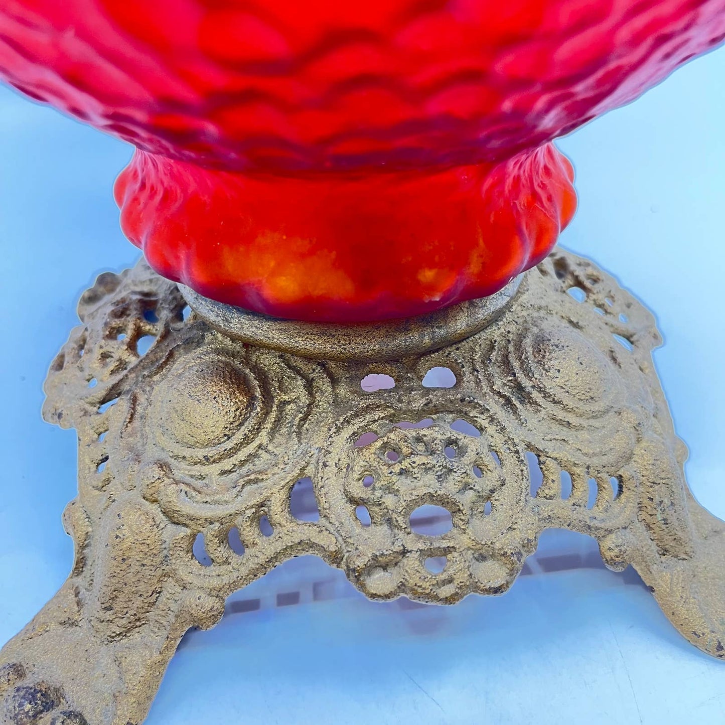 Antique Red Satin Glass and Brass Gone With the Wind Lamp Base LB1