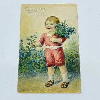 1910s Birthday Post Card WINSCH Back Young Victorian Boy With Forget Me Nots PA5