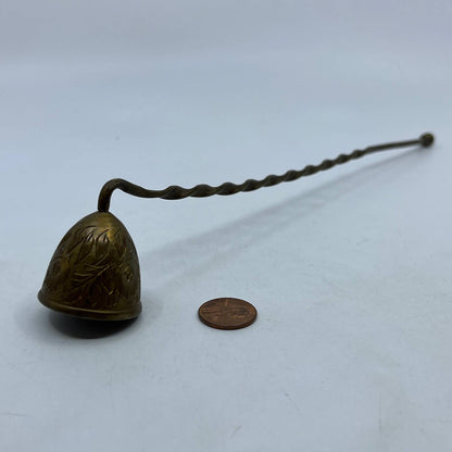 Vintage Brass Candle Snuffer Engraved Flower Dome Twisted Handle 11” TD2