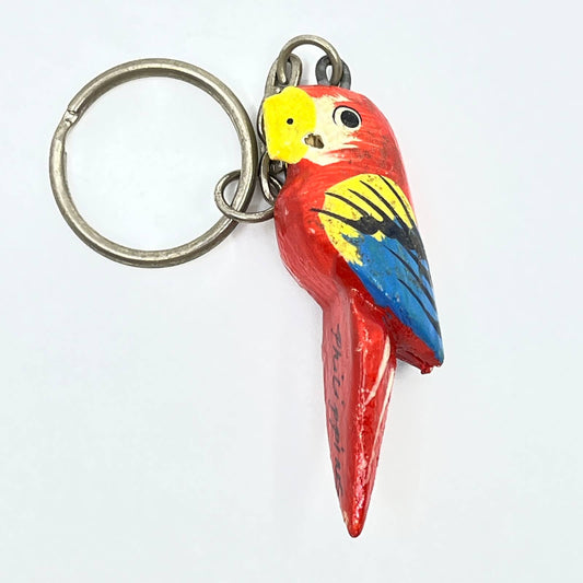 Vintage Key Chain Wooden Hand Carved Painted Parrot Philippines  Keychain SD5