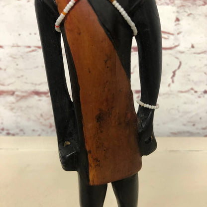 Vtg Hand Carved Wood Tribal Tiki Man African Art Statue Sculpture Black 12" TH7