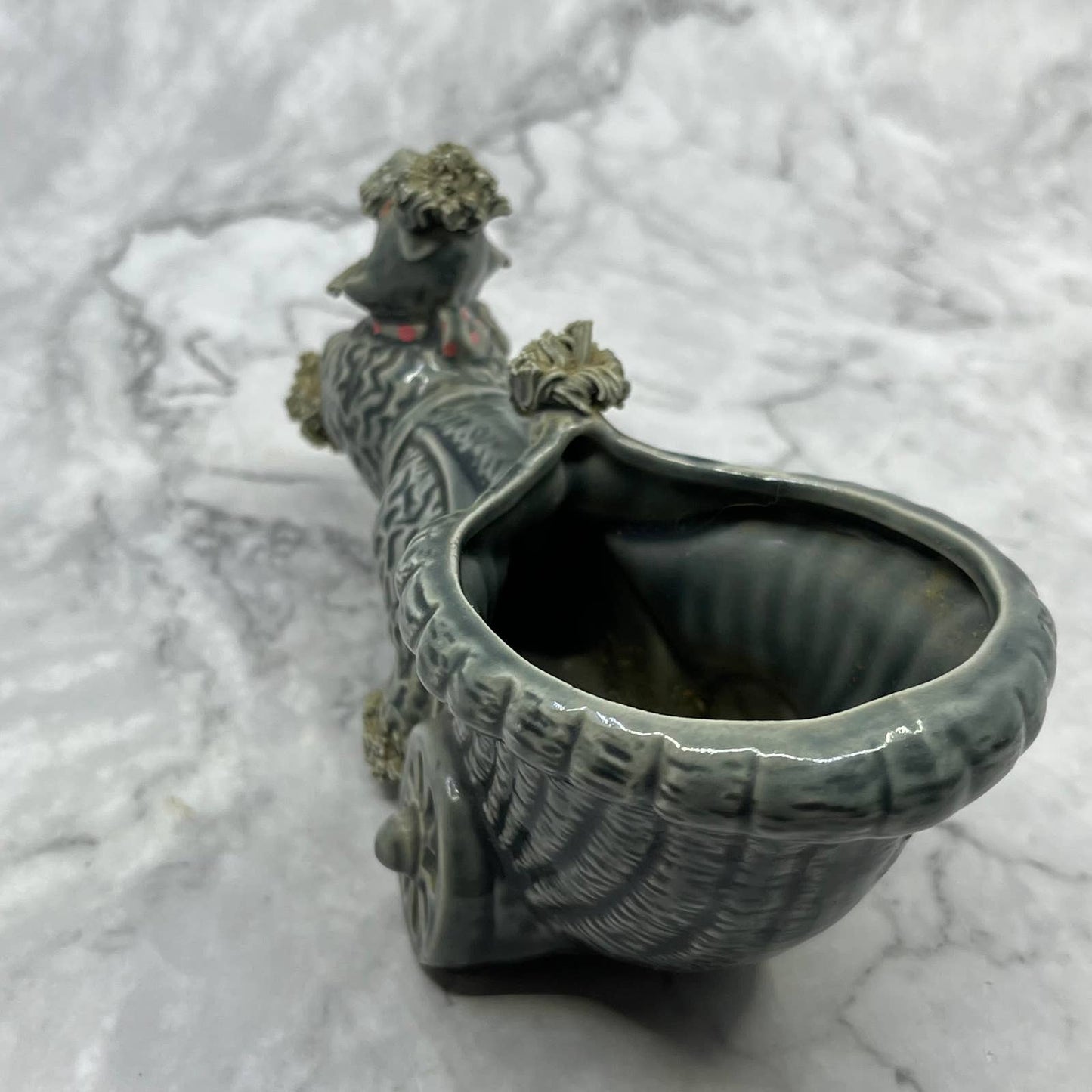 1950s Gray Spaghetti Poodle Dog Planter Porcelain 7x3.5 TJ1