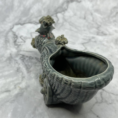 1950s Gray Spaghetti Poodle Dog Planter Porcelain 7x3.5 TJ1