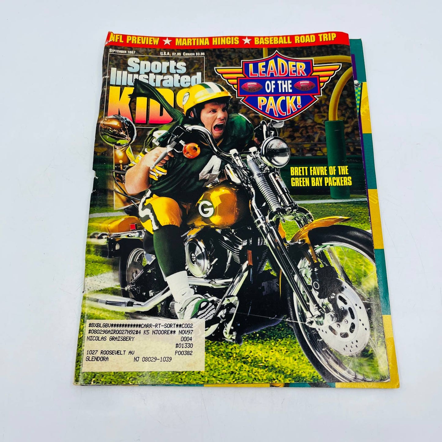 Sports Illustrated Kids Sept 1997 Green Bay Packers Brett Favre Motorcycle BA3