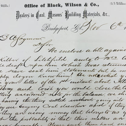 1869 Black, Wilson & Co. Bridgeport CT Letterhead Coal Masons Building Mtrls AA4