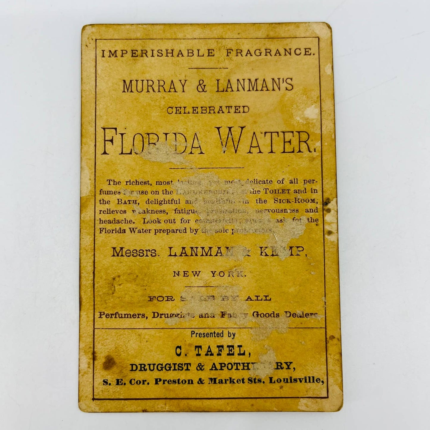 1880s Victorian Trade Card Murray Lanman Florida Water Perfume Louisville KY EA3