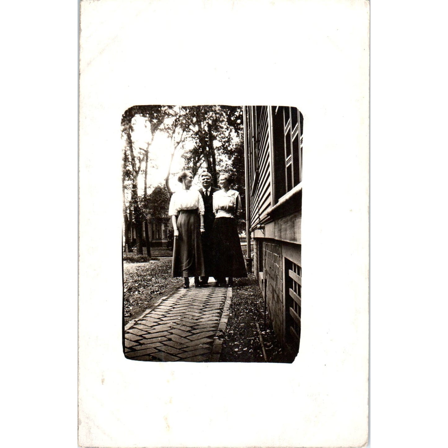 Man and 2 Women Next to House RPPC Real Photo Postcard PB1