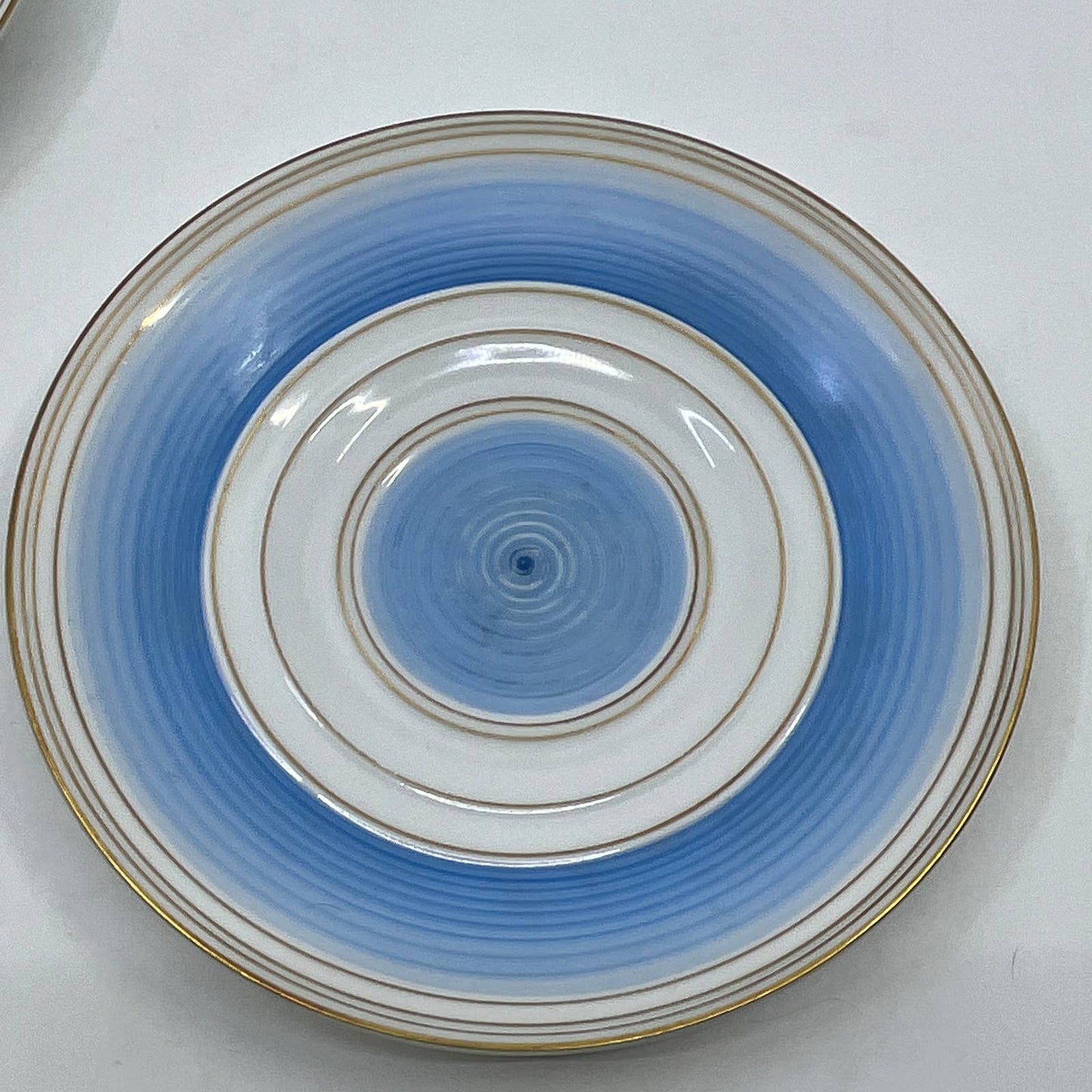 Arzberg Bavaria MCM Blue Concentric Rings Trio Tea Cup Saucer Dessert Plate TI3