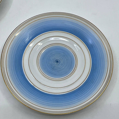 Arzberg Bavaria MCM Blue Concentric Rings Trio Tea Cup Saucer Dessert Plate TI3