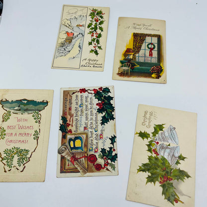 Antique 1900-30 Huge 22pc Christmas Post Card Lot Embossed Gilt Dresden TD1-3