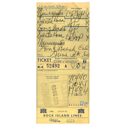 1959 Rock Island Railroad Rocket Fleet Ticket Jacket w/ Stubs SE4