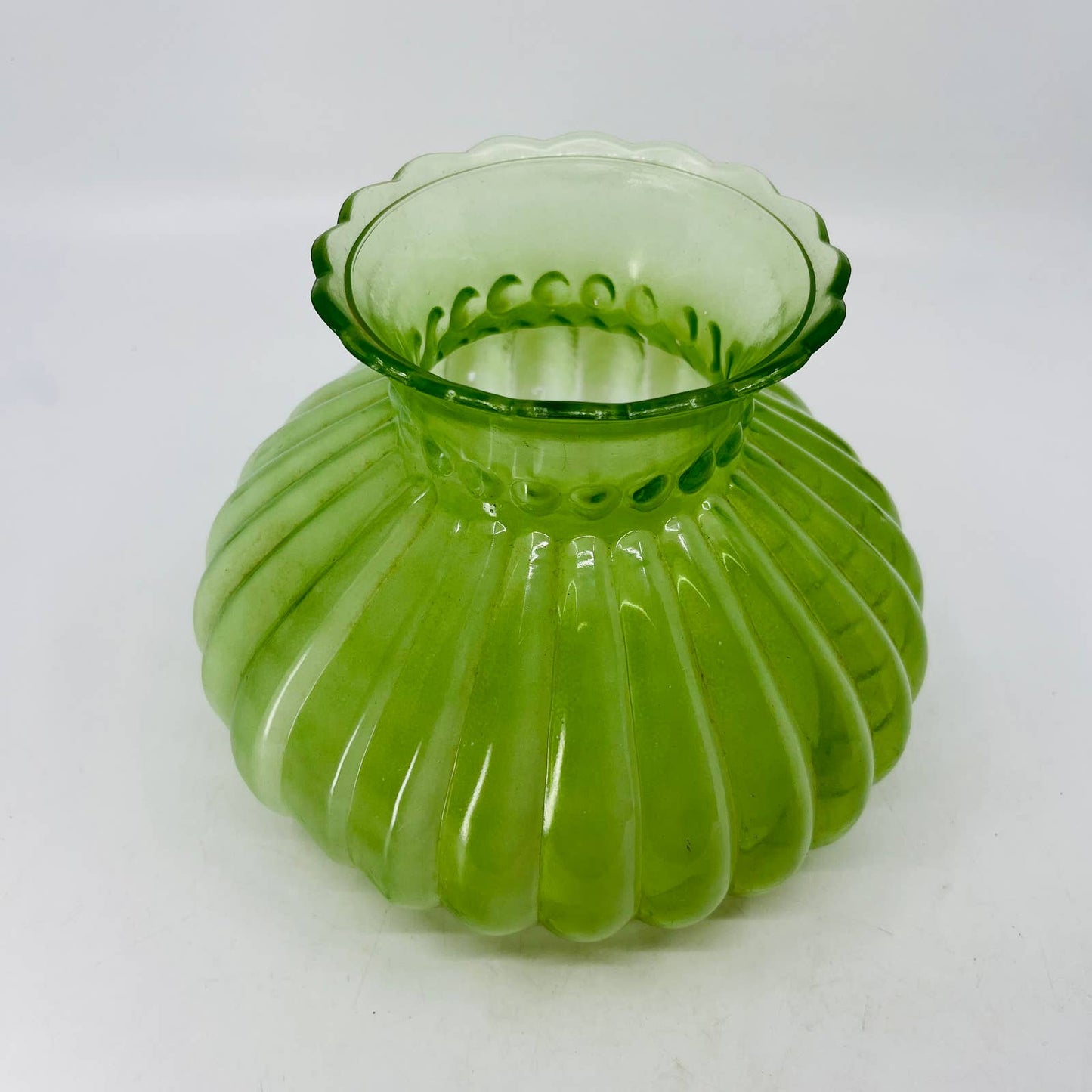 Vintage Fluted Green Cream Glass Lamp Shade TC7