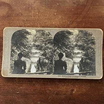 Hermitage Bridge & Whirlpool Scotland 1900 C.H. Graves Stereoview Card TJ9-V1