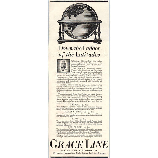 1931 Grace Line Panama-Mail Steamship Co Ad Ladder of Latitudes ~4.75x12 FL5-1