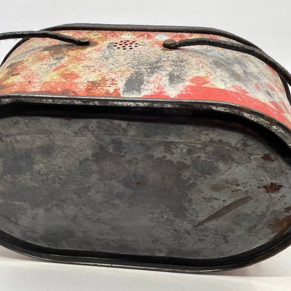 Antique PLAID Red & White Tin Oval Lunch Box Great Patina 8x5 TH5