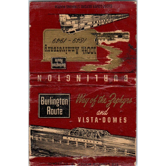 Burlington Route Zephyrs 100th Anny 1949 Advertising Matchbook Cover SA9-M5