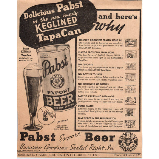 1935 Minneapolis Journal Newspaper Ad Pabst Export Beer Keglined Tapacan FL5-2