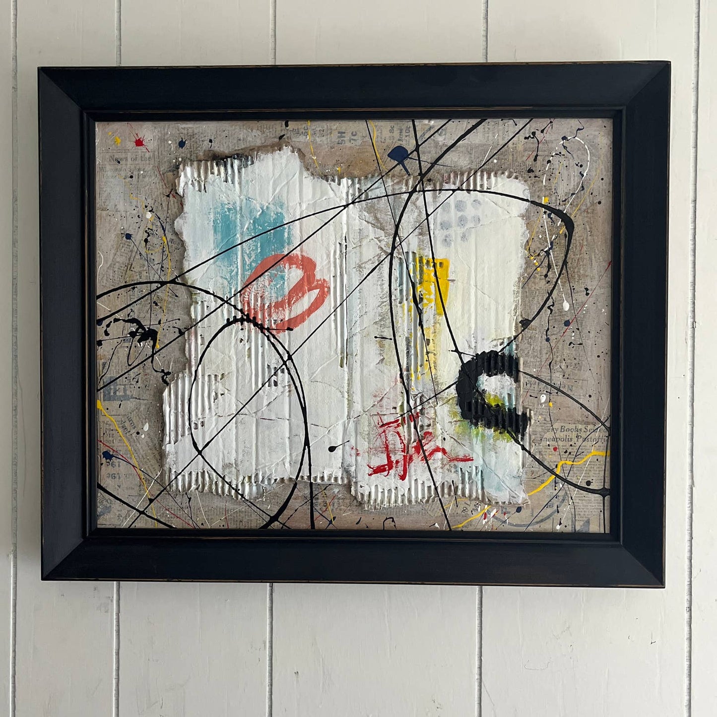 Original Framed Mixed Media Abstract Art Painting 23x19" 1985 w/ COA