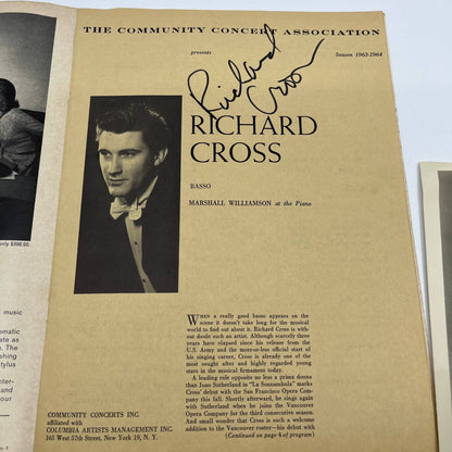 1963 Bravo Music Magazine Signed Richard Cross Program Centerfold & Photo TH7