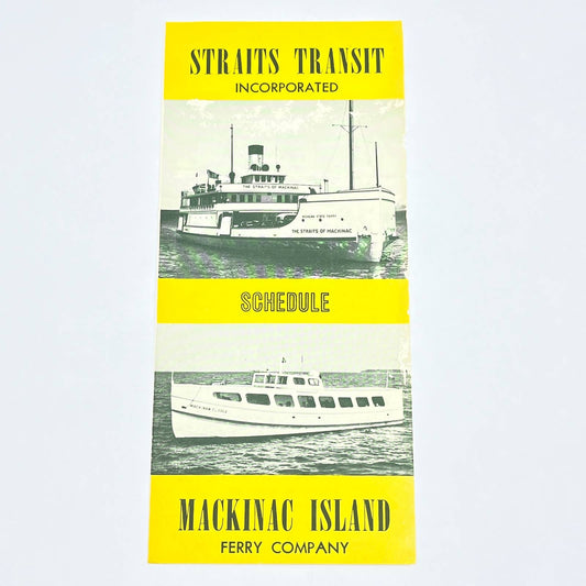 1960s Mackinac Island Straits Transit Ferry Co Timetable Tourist Brochure AC1