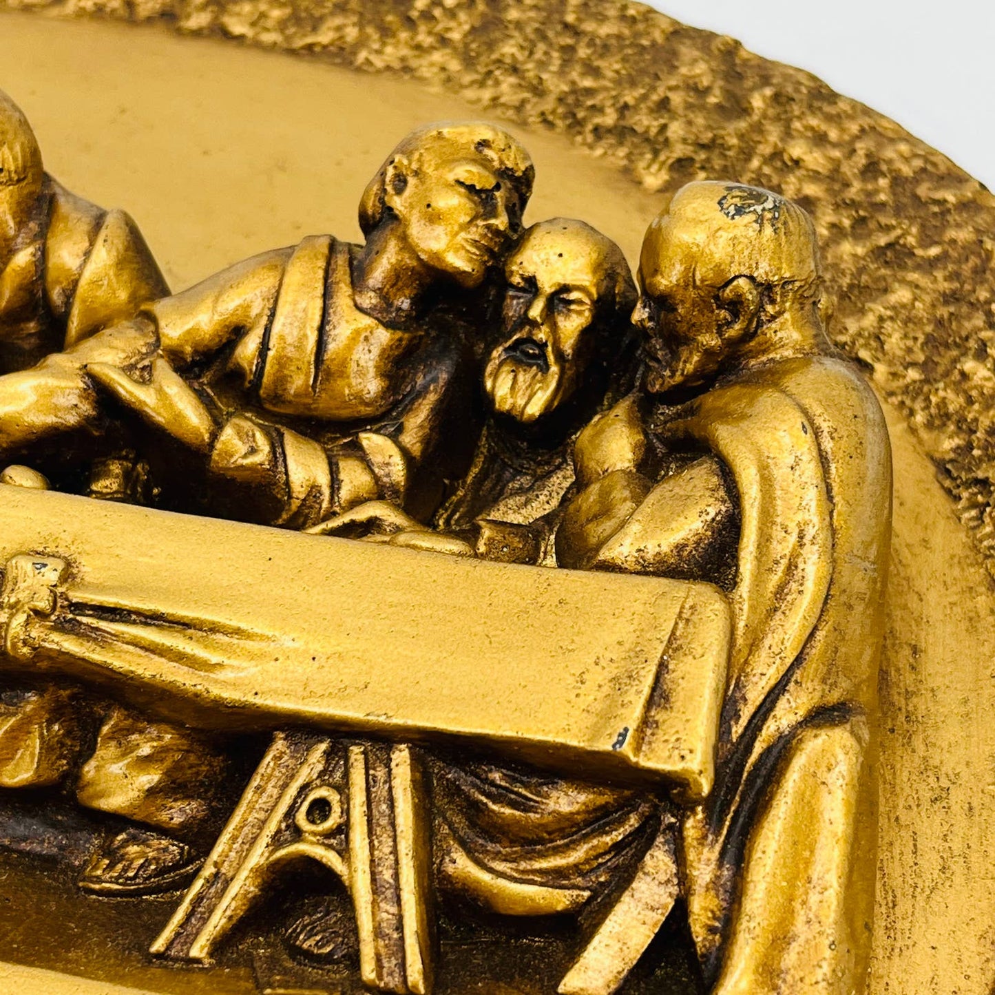 Large Chalkware Gold Tone Last Supper Relief Wall Hanging 9 x 17” TC3