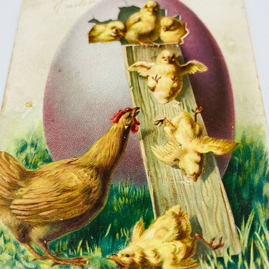 1910s Easter Post Card Raphael Tuck Chicken Chicks Sliding Out of Giant Egg PA5