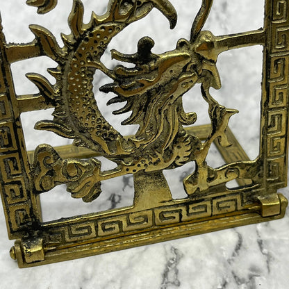 MCM Pair 2 Chinoiserie Dragon Brass Bookends 6x4" TK1