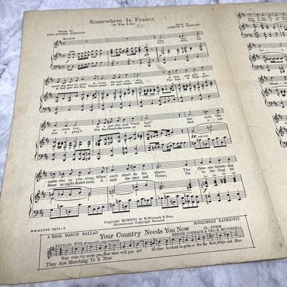 Somewhere in France is the Lily Jos. E. Howard 1917 Sheet Music V42-1
