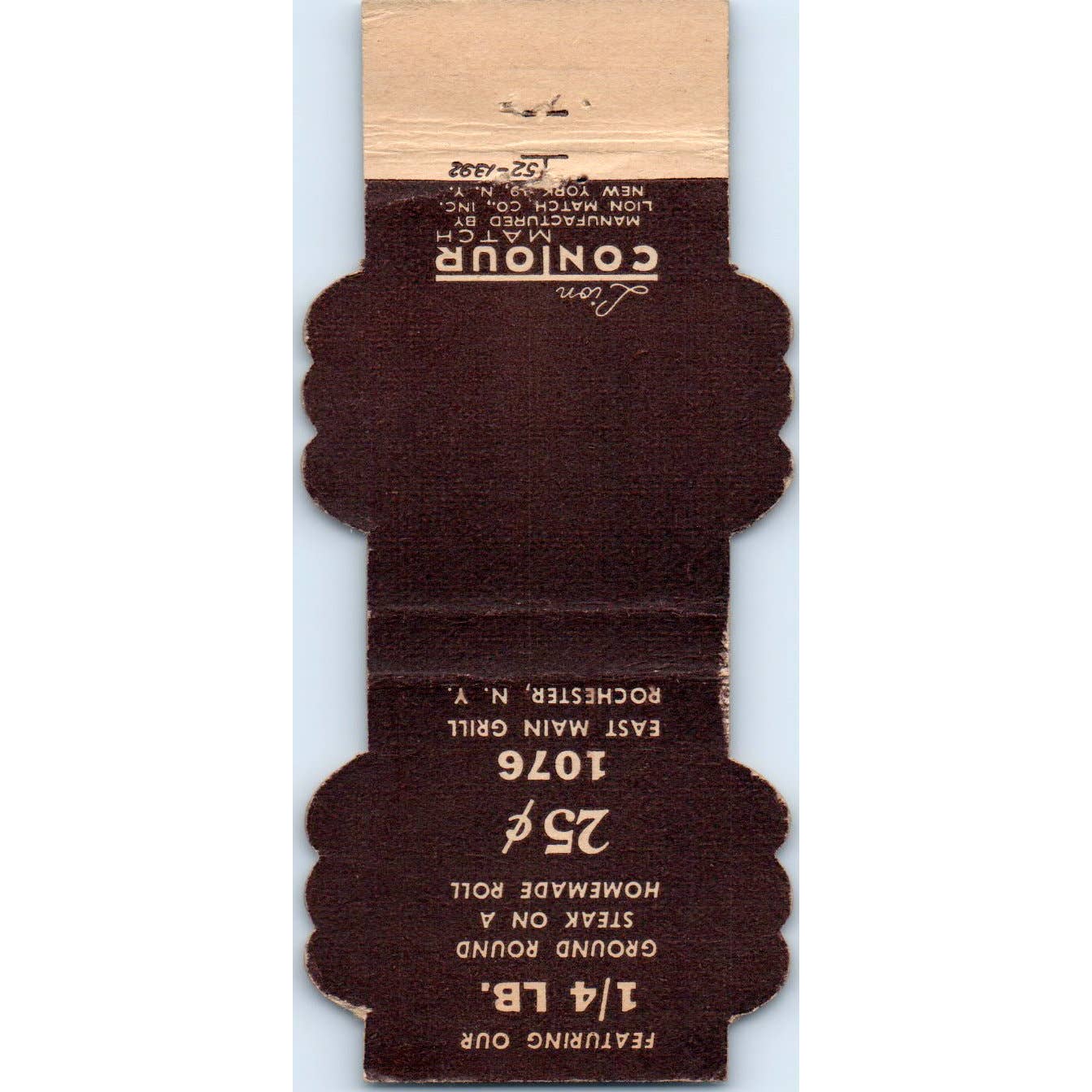 East Main Grill Hamburgers Rochester Die Cut Advertising Matchbook Cover SA1-M4