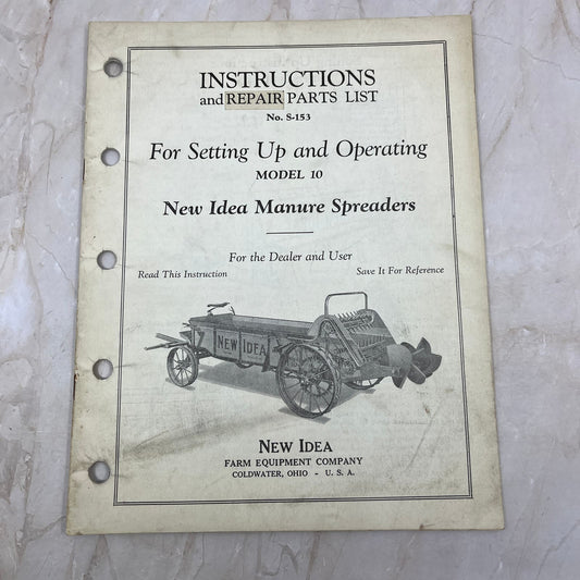 Vintage New Idea Instructions Repair Parts List Model 10 Manure Spreader TJ9