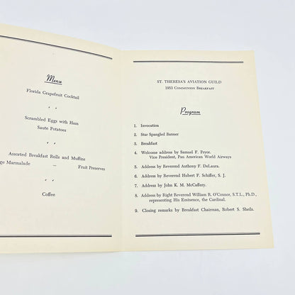 1953 Pan American Airway St. Theresa's Communion Breakfast Menu & Program AB7
