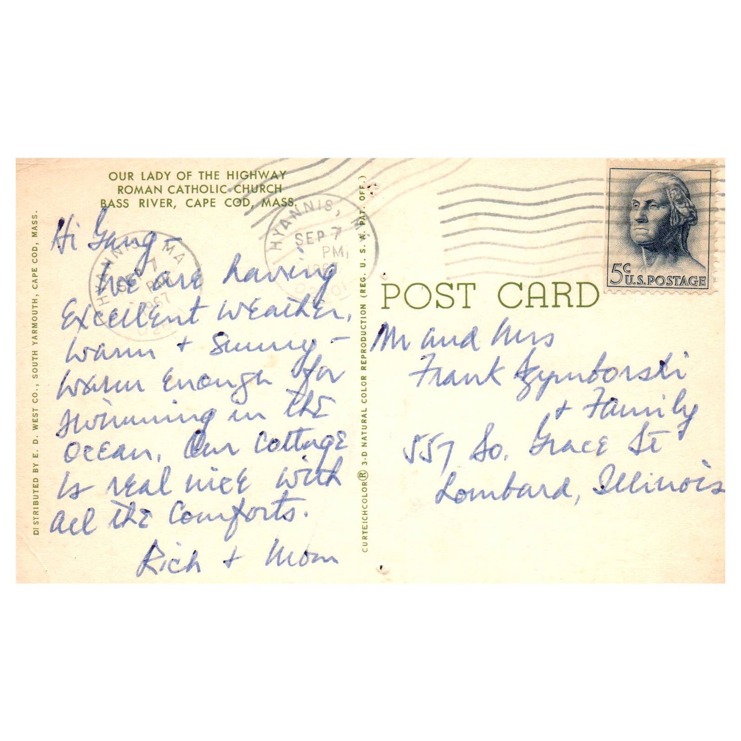 Vintage Postcard Our Lady of the Highway Roman Catholic Church Cape Cod MA TJ7-1