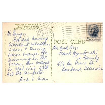 Vintage Postcard Our Lady of the Highway Roman Catholic Church Cape Cod MA TJ7-1