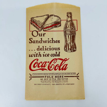 1932 Coca-Cola, "Un-Used" No-Drip Protector Bottle Bag Grove St. Chicago C3