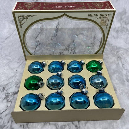 Shiny Brite 12 Vtg 1 3/4" Mercury Glass Ornaments Original Box Blue/Green TJ9