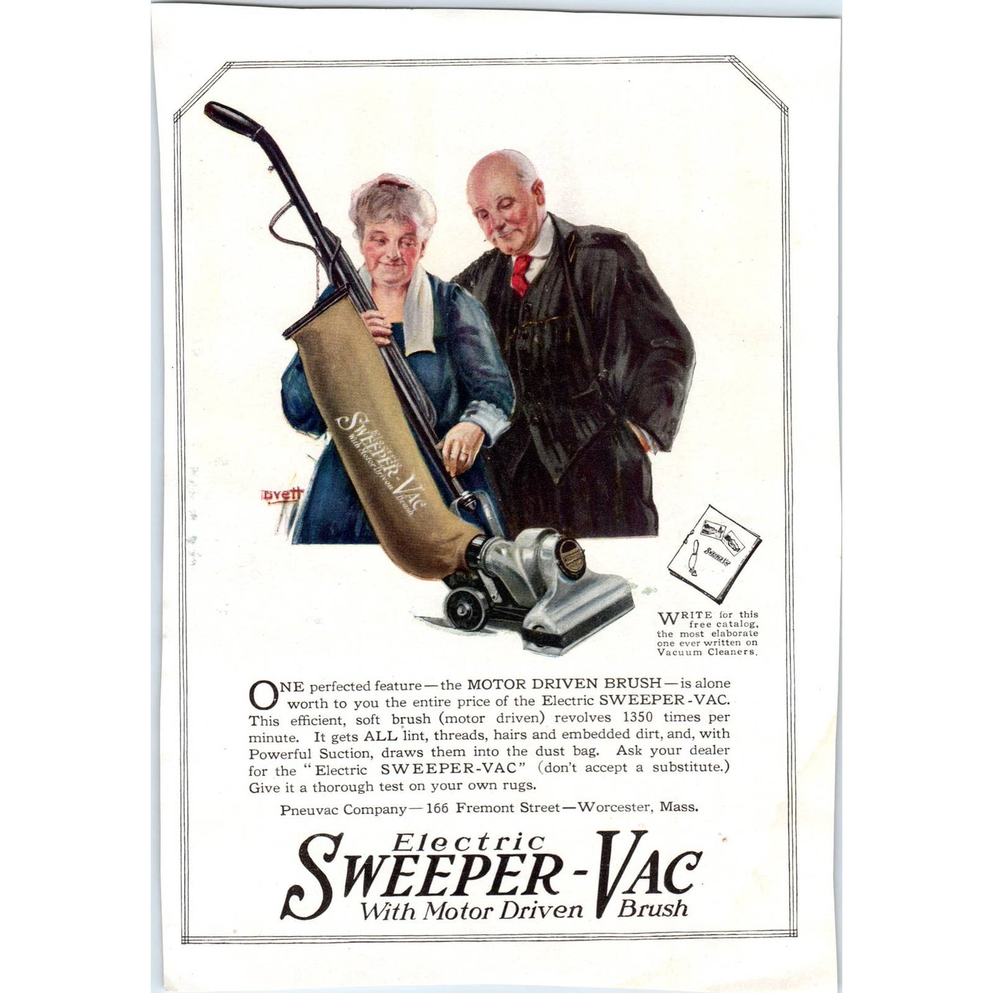 c1920 Harper's Magazine Ad - Electric Sweeper-Vac Pneuvac Co Worcester MA TD8-H1