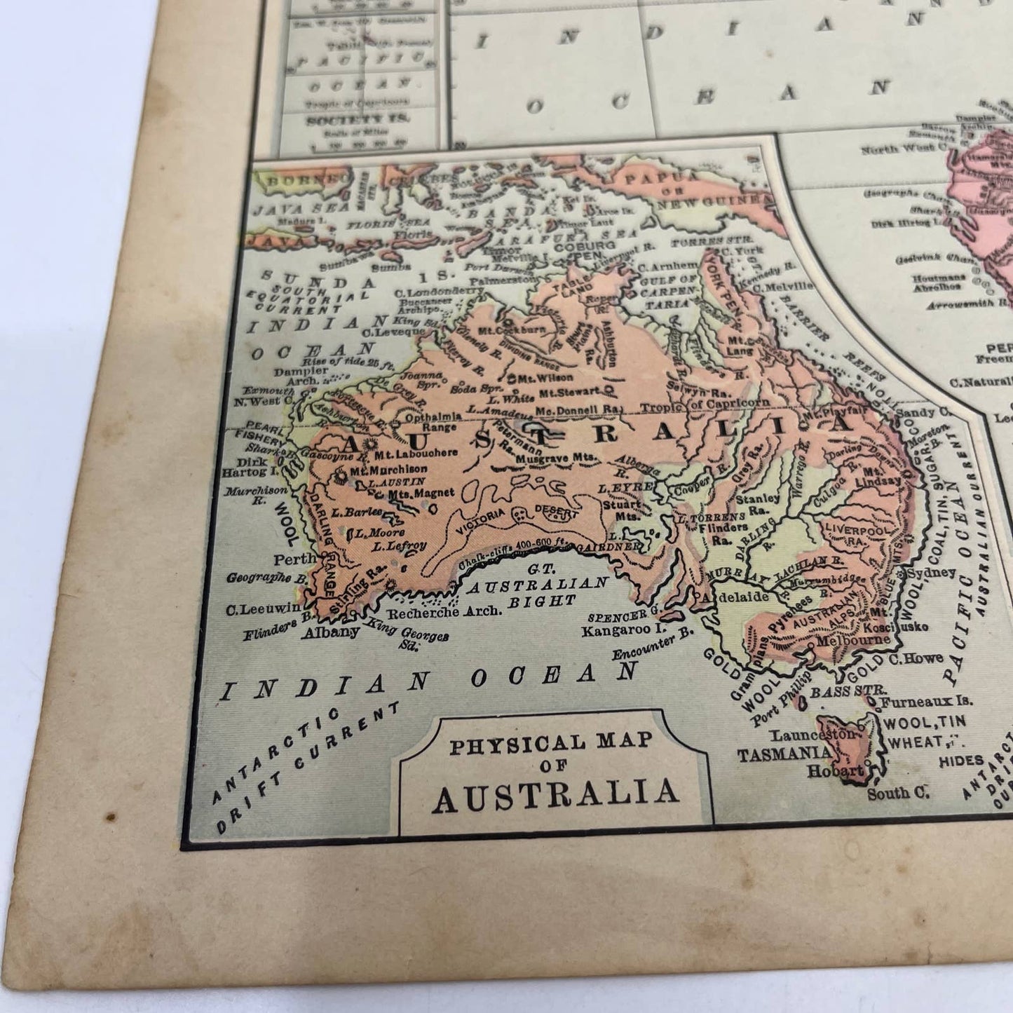 1896 Engraved Tinted Commercial Map of Australia Oceania 9x12" FL5